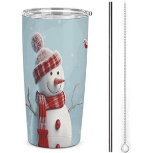 20oz roestvrij staal dubbelwandige vacuüm geïsoleerde autobeker kerst sneeuwpop geïsoleerde beker met handvat vacuüm waterfles lekvrije reismok voor buiten woon-werkverkeer
