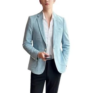 Dvbfufv Mannen Suede Jas Mannen Mode Koreaanse Slanke Business Casual Pak Jas Mannen Trend Party Effen Kleur Blazers Jas, Lichtblauw, XL
