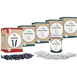 Go-Keto Ketone Bundle Teststrips & lancetten in één pakket, 100 ketonteststrips + 100 lancetten, voor het bewaken van de ketonwaarden met de meetinstrumenten van Go-Keto en GK Dual