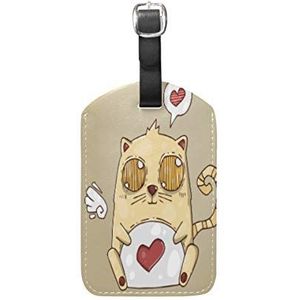 Leuke hart kat kat kat bagage bagage koffer tags lederen ID label voor reizen (2 stuks)