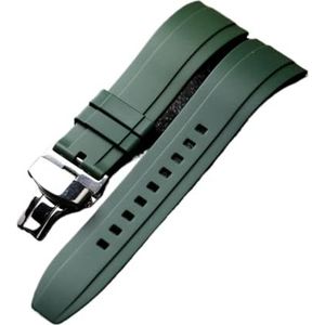 Waterdichte Rubberen Vlindersluiting Band 20 22 24 Mm Mannen Blauw Groen Zwart Snelsluiting Siliconen Armband, Heren Horloge Armband (Color : Green, Size : 22mm)