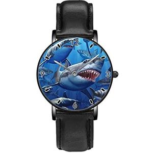 Blauwe Onderzeese Haai Oceaan Klassieke Patroon Horloges Persoonlijkheid Business Casual Horloges Mannen Vrouwen Quartz Analoge Horloges, Zwart