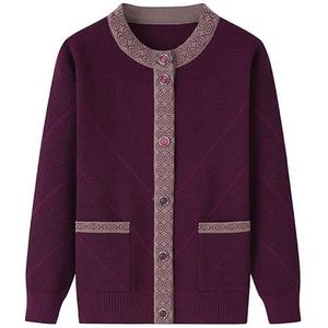 KIJSKKOPO Vesten voor Dames,Gebreide Vesten voor Middelbare En Oudere Mensen, Paarse Lange Mouwen Ronde Hals Knoopstreep Gebreide Jas Tops Met Zak Oude Dame Oma Losse Warme Jas Breiwerk Donkerrood X