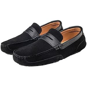 Heren Loafers Penny Loafers Ronde Neus Lichtgewicht Schapenvacht Antislip Comfortabel Lichtgewicht Buiten Wandelen Instappers(Black,42 EU)