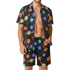 Zonnestelsel Planeten En Sterren Hawaiiaanse Bijpassende Set 2-delige Outfits Button Down Shirts En Shorts Voor Strand Vakantie