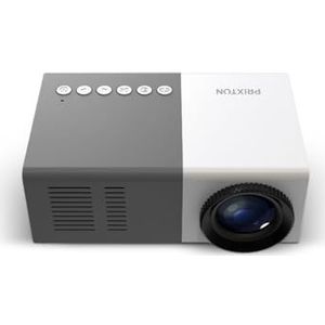 PRIXTON - Cinema Mini Beamer - Draagbare projector - Lichtdiodes - Full HD - Draagbaar - 900 lumen - Aansluiting HDMI, USB, MicroSD, Aux in, AV in - Inclusief Luidspreker en afstandsbediening (Grijs)
