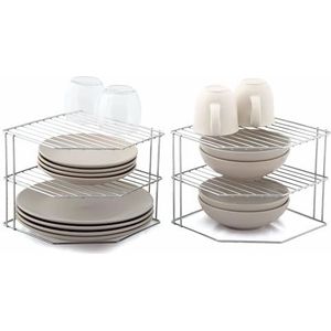 simplywire – Bordenrek met 3 niveaus - Set van 2 keukenkastjesorganizers – Chroom