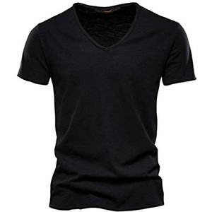 Bamboe Katoenen T-shirt 10 Kleuren Zomer Ademende V-hals Mannen Korte Mouwen Tops EU Maat (TH037),zwart,3XL