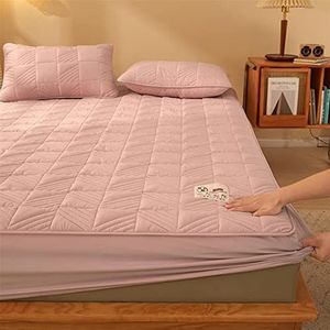 UIHECTA Hoes Voor Matrasbeschermer Extra Diep Zak Hoeslaken Matrasbeschermer In Effen Kleur Elastische Spreien Beddengoed Gewatteerd Huidvriendelijk Voor Slaapkamer Appartement,Pink a,200 * 200cm