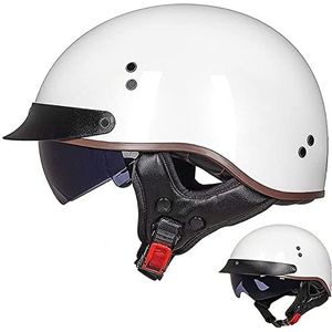 Duitse Motorfiets Half-Shell Helm, ECE-Goedgekeurde Retro Half-Shell Helm, Jethelm Met Vizier, Snelsluiting Voor Cruiser, Chopper, Biker, Bromfiets H, XL/(61~62cm