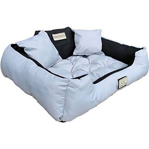 KingDog Honden- en kattenbed met twee kussens, hondenkussen, hondenmand, huisdierenbed, wasbaar, waterdicht pvc-materiaal (L 100 x 75 cm, lichtgrijs)