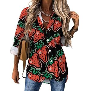 Aardbei damesblouses Hawaiiaanse button down damestops, shirts met lange mouwen, T-shirts XL