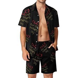 Hart Eerste Moederdag Heren Hawaiiaanse Bijpassende Set 2-delige Outfits Button Down Shirts En Shorts Voor Strand Vakantie