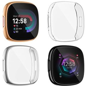 Witzon 4 stuks, compatibel met Fitbit Versa 4 schermbeschermer hoesje voor dames en heren, ultradunne zachte TPU volledige dekking, vergulde bumper schermhoezen, beschermhoes voor Versa 4 Smartwatch