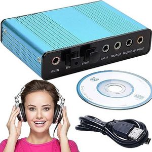 Retoo Externe geluidskaart 7.1 surround sound, stereo audio adapter, volumeregeling, aansluiting voor hoofdtelefoon, microfoon, microfoon mute-schakelaar voor pc