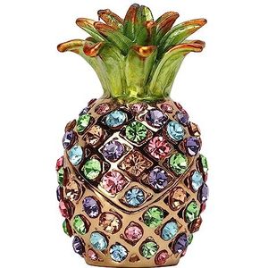 Ananas Snuisterijdoosje Levendig Standbeeld Ananas Decoratie Emaille Miniformaat Strass Kleuren Sieradendoos Scharnier Ringdoos Ananasstijl Steentjes Pailletten