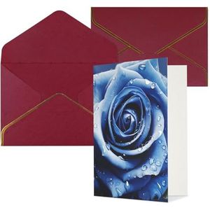 KKLWEGU Mooie blauwe roos illustratie wenskaart met enveloppen denken aan u kaart gelukkige verjaardag bruiloft uitnodiging blanco notitiekaarten voor alle gelegenheden 4x6