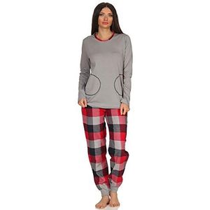 NORMANN-Wäschefabrik Flanellen pyjama voor dames, mix & match, top, single jersey, broek flanel, ook in grote maten, grijs, 44