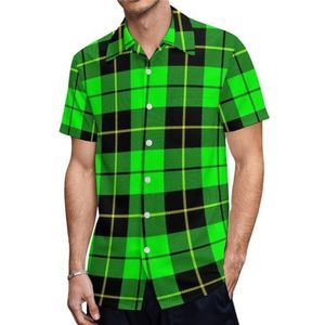 Groene geruite heren shirts met korte mouwen casual button-down tops T-shirts Hawaiiaanse strand T-shirts XS
