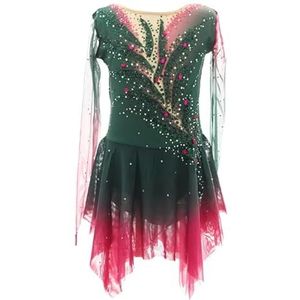 Kunstschaatsjurk For Meisjes, Lange Mouw Ijsschaatsjurk For Wedstrijden, Aanpasbaar Groepsuniform(4XL)