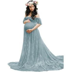 Nogkdyc Zwangerschapsjurk, zwangerschapsjurk, kanten staart, korte mouwen, jurk, lange jurk, moederschap fotografie, jurk, moederschap fotografie, elegante jurk-A09-XXL
