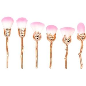 Eljjhah 6 stuks Rose Gloden Bloem Vorm Make-up Borstels Set Cosmetisch Poeder Gezicht Pinceis Tool Blush Kabuki Borstel Brocha Maquillaje (Handvat Kleur: ROSE GOUD WITBOX)