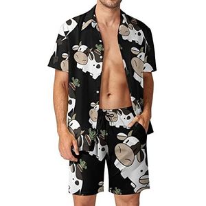 Koe en bloem cactus Hawaiiaanse sets voor mannen Button Down korte mouw trainingspak strand outfits M