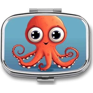 Draagbare medicijndoos, grote ogen rode octopus bedrukt mini rechthoek pillendoosje zak medicijndoos pillencontainer reizen juwelendoos pilhouder draagbare vitamine opbergdoos