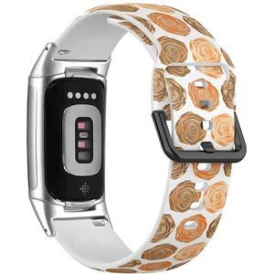RYANUKA Zachte sportband compatibel met Fitbit Charge 5 / Fitbit Charge 6 (gestileerd oranje beige) siliconen armband accessoire, Siliconen, Geen edelsteen