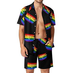 Aquarel Regenboog Spectrum Vlag Mannen Hawaiiaanse Bijpassende Set 2 Stuk Outfits Button Down Shirts En Shorts Voor Strand Vakantie