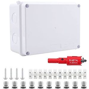 LANUCN IP65 aansluitdoos, opbouw, waterdicht, 150 x 110 x 70 mm, grote ABS-verdeeldoos buiten, Ap klemkast met kabelwartel voor 6-12 mm, witte aftakkast tuin