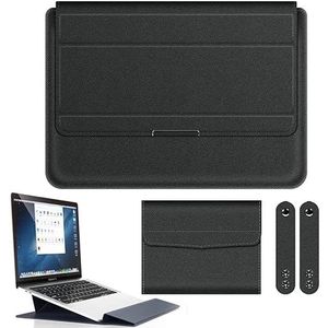 11-17 inch universele multifunctionele waterdichte PU-lederen notebooktas, draagbare opvouwbare laptophoezen met muiszakje en beugel, 3-in-1 standaard gewatteerd zakje
