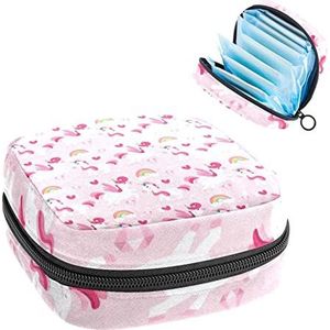 Periode Pouch Draagbare Tampon Opbergtas,Tampon Houder voor Portemonnee Vrouwelijke Product Organizer,eenhoorn regenboog ROZE, Meerkleurig, 4.7x6.6x6.6 in/12x17x17 cm