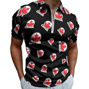 Canada Maple Leaf Half Zip-up Polo Shirts Voor Mannen Slim Fit Korte Mouw T-shirt Sneldrogende Golf Tops Tees 2XS