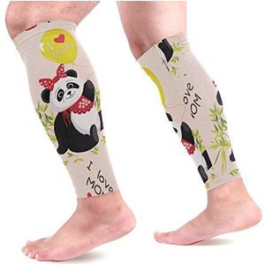EZIOLY Zittend Panda Banboo Sport Kalf Compressie Mouwen Been Compressie Sokken Kalf Guard voor hardlopen, Fietsen, Moederschap, Reizen, Verpleegkundigen