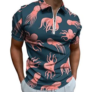 Cartoon Leuke Octopus Heren Polo Shirt Rits T-shirts Casual Korte Mouw Golf Top Classic Fit Tennis Tee