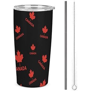 Canada Vlag Esdoorn Reizen Koffie Mok Rvs Tumbler Met Deksel En Stro Geïsoleerde Cup Voor Auto Thuis 17oz