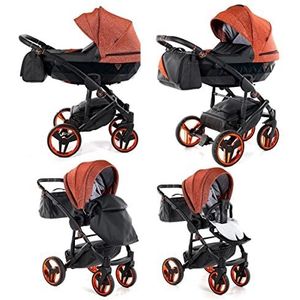 Lux4Kids Kinderwagen Junama Superstar Set babyzitje en Isofix selecteerbaar by Black Orange Red 04 3-in-1 met babyzitje