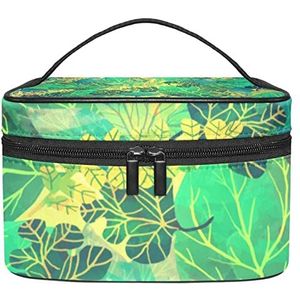 Plantaardige wortel tomaat make-up tas voor vrouwen meisjes cosmetische tassen met handvat reizen make-up organizer tas, Tropisch groen blad patroon, 8.9x5.9x5.4 Inches, Make-up zakje