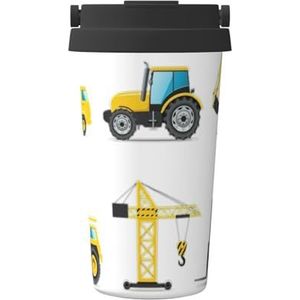 FRGMNT Cartoon Heavy Machinery Truck Print Thermische Koffie Mok,Reizen Geïsoleerde Deksel RVS Tumbler Cup voor Thuiskantoor Outdoor