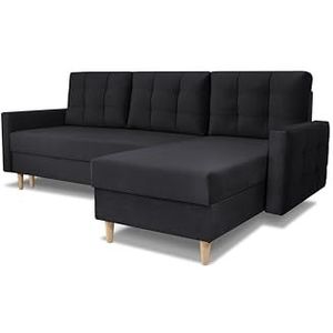 SEELLOO Best ECKSOFA! Moderne hoekbank RAL met slaapfunctie, groot bedvakje, klapbank met binnenvering, maat XXL, Scandinavische stijl, 222 x 145 x 90 cm, zwart