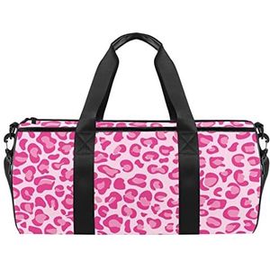 Tropisch fruit gestreepte reistas sport bagage met rugzak draagtas gymtas voor mannen en vrouwen, Luipaard Roze, 45 x 23 x 23 cm / 17.7 x 9 x 9 inch