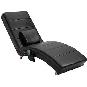 HOMCOM relax ligbed met massagefunctie, lounge stoel, ergonomisch hoge rugleuning, massagefunctie en kussens, kunstleer, metaal, zwart, 58 x 163 x 87 cm