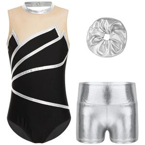 Cha-Cha Gymnastiekpak, Latijnse dansbody met franjes, fonkelende pailletten, kwastjes, bodysuit, showkostuum, tango, dans, jazz danskleding voor meisjes van 4 tot 16 jaar, zilver, 14