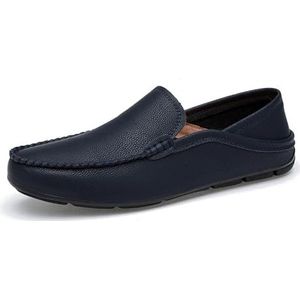 Heren loafers ronde neus effen kleur schort teen loafer schoenen platte hak lichtgewicht comfortabele klassieke slip-on (Color : Blue, Size : 44.5 EU)