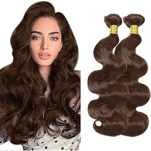 Salharer Body Wave Human Hair Bundles 2 Extension Machine Double Wefts 100% Unprocessed Brazilian Virgin Remy Weave Grade 8A Chocolate Brown Color for Woman 26 28 Inch
