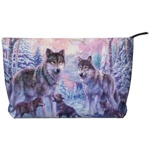 WSHFFILO Winter Wolf Familie Gedrukt Corduroy Make-up Tas Reizen Toilettas Cosmetische Tas Clutch Bag, Zwart, Eén maat