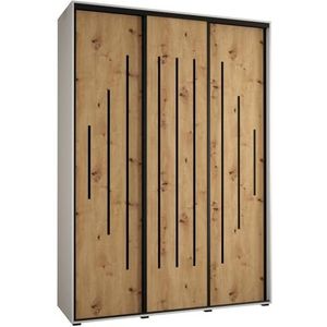 MEBLE KRYSPOL Davos 8 180 Kledingkast met drie schuifdeuren voor slaapkamer - Moderne opbergkast, kledingroede en planken - 235,2x180x60 cm - Wit Artisan Zwart