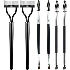 6 stuks mascaraborstelset, wenkbrauwborstel, 2-in-1 wimperborstel, halfgebogen stalen tandenwenkbrauwkam, wimperborstel met dubbele uiteinden, voor wenkbrauwen of wimpers,