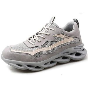 Veiligheidsschoenen Heren Dames Werkschoenen S3 Licht Sportief Ademend Beschermende Schoenen Stalen Kap Sneaker (Color : Gray, Size : 38EU)